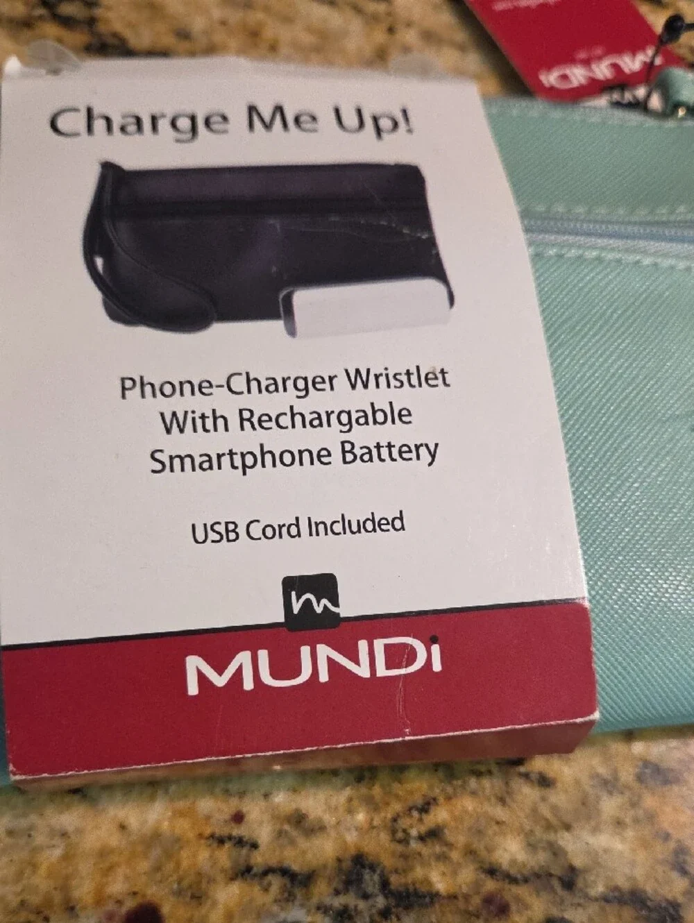 mundi Mint Blue Wristlet Charger Pouch with Detachable Power Bank